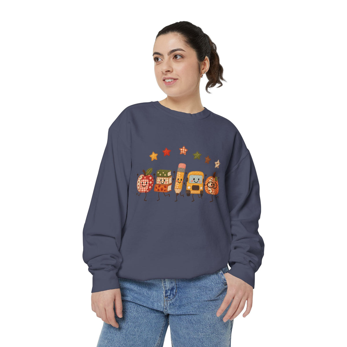 Cute Fall Teacher Characters and Stars Crewneck