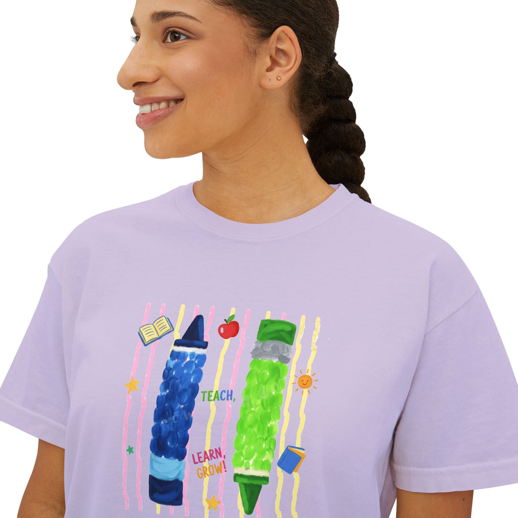 Boxy Tee — Colorful Markers Art Print Women's Cropped T‑Shirt