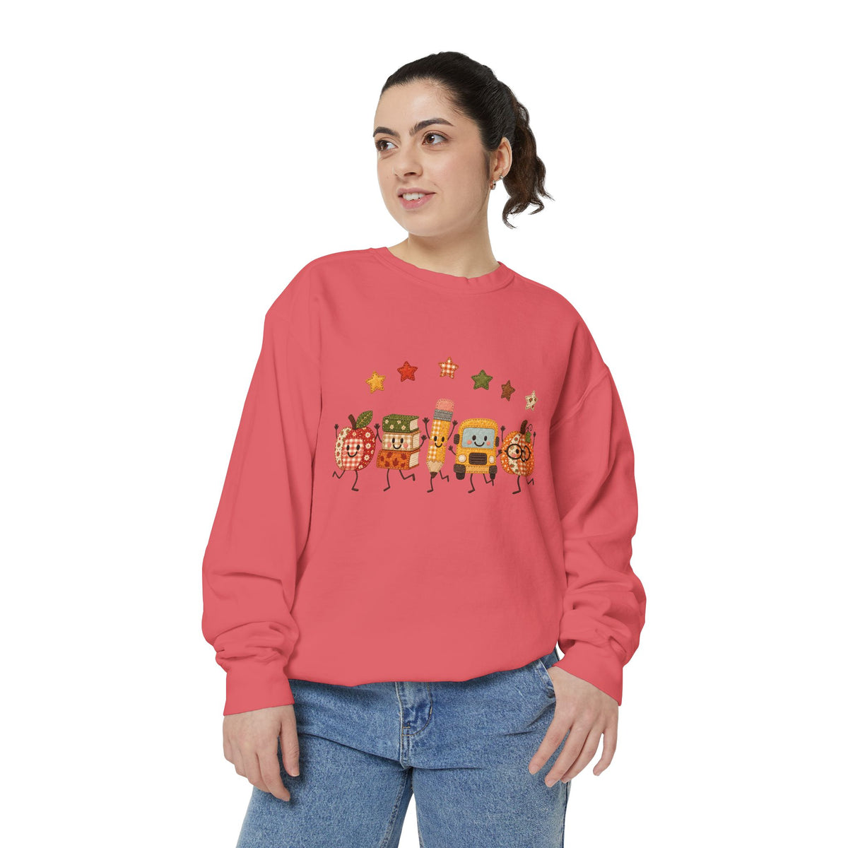 Cute Fall Teacher Characters and Stars Crewneck