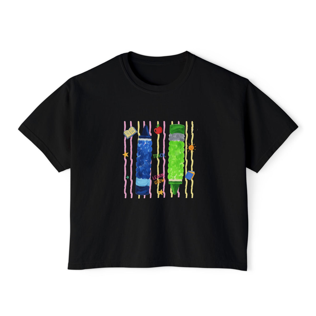 Boxy Tee — Colorful Markers Art Print Women's Cropped T‑Shirt