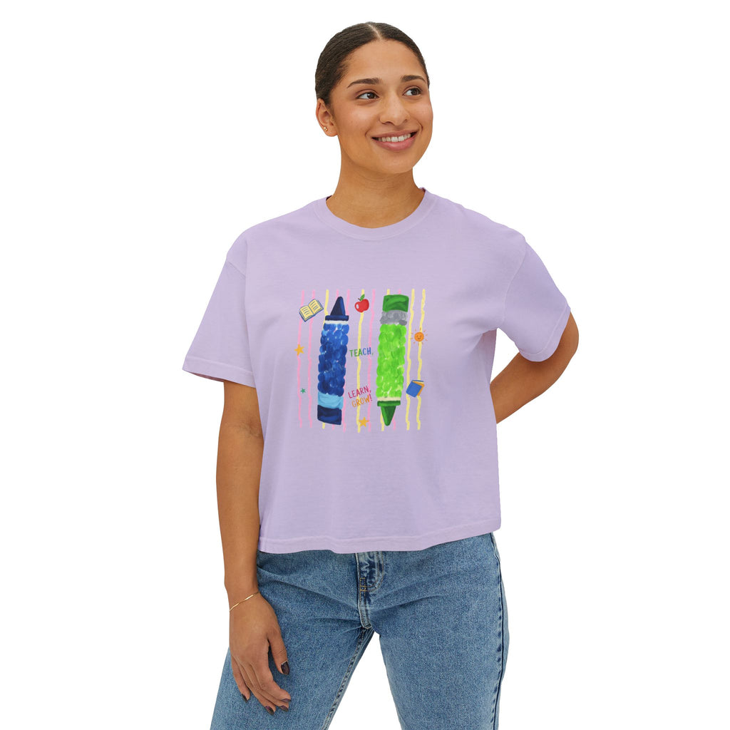 Boxy Tee — Colorful Markers Art Print Women's Cropped T‑Shirt