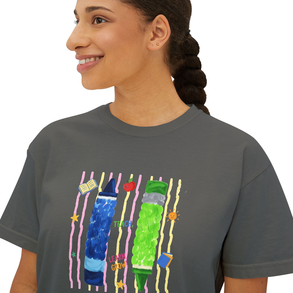 Boxy Tee — Colorful Markers Art Print Women's Cropped T‑Shirt