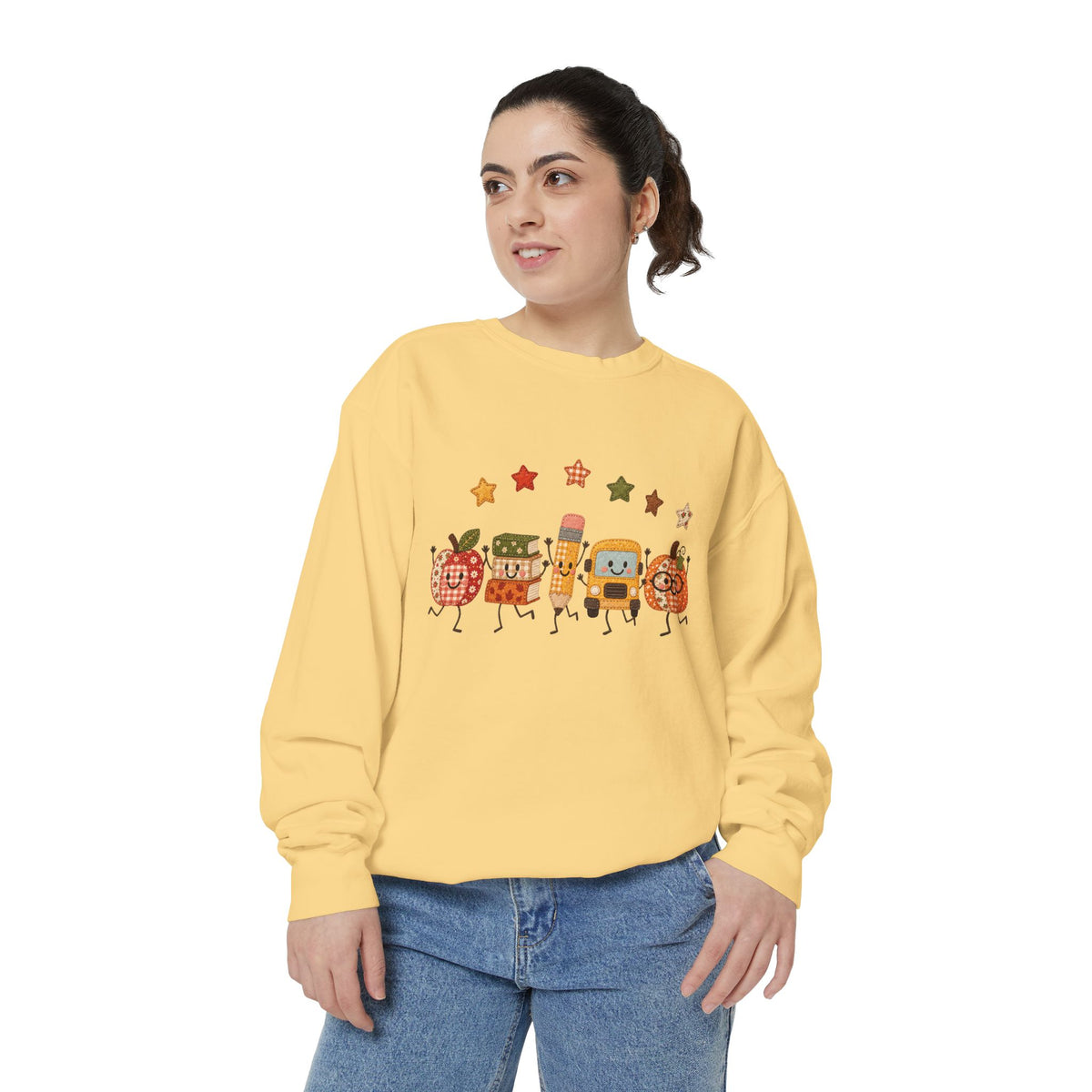 Cute Fall Teacher Characters and Stars Crewneck