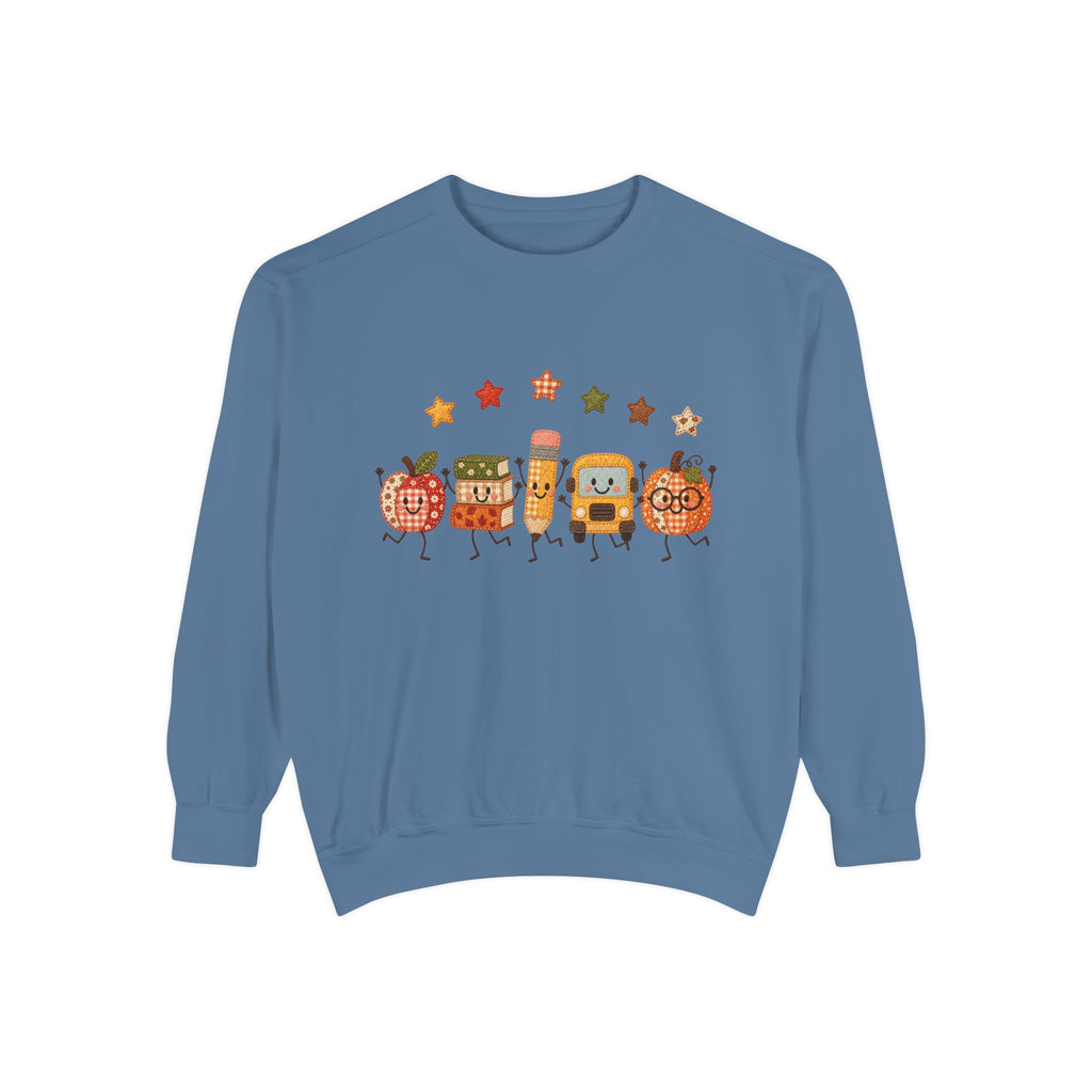 Cute Fall Teacher Characters and Stars Crewneck