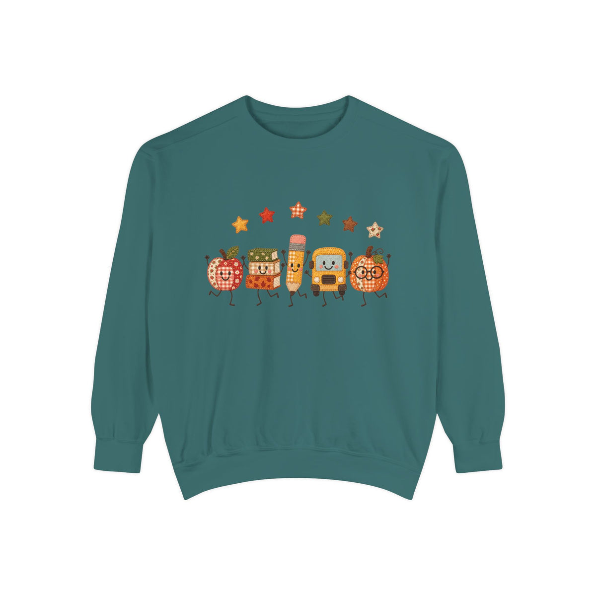 Cute Fall Teacher Characters and Stars Crewneck