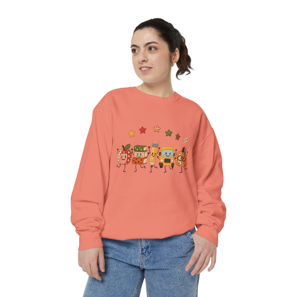 Cute Fall Teacher Characters and Stars Crewneck