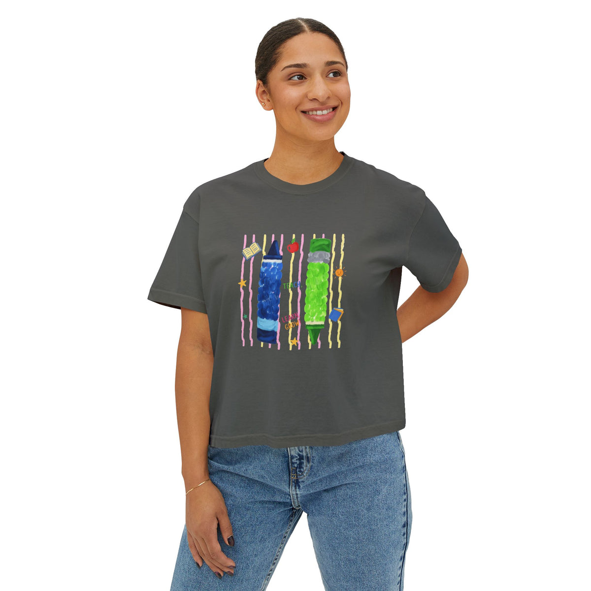 Boxy Tee — Colorful Markers Art Print Women's Cropped T‑Shirt