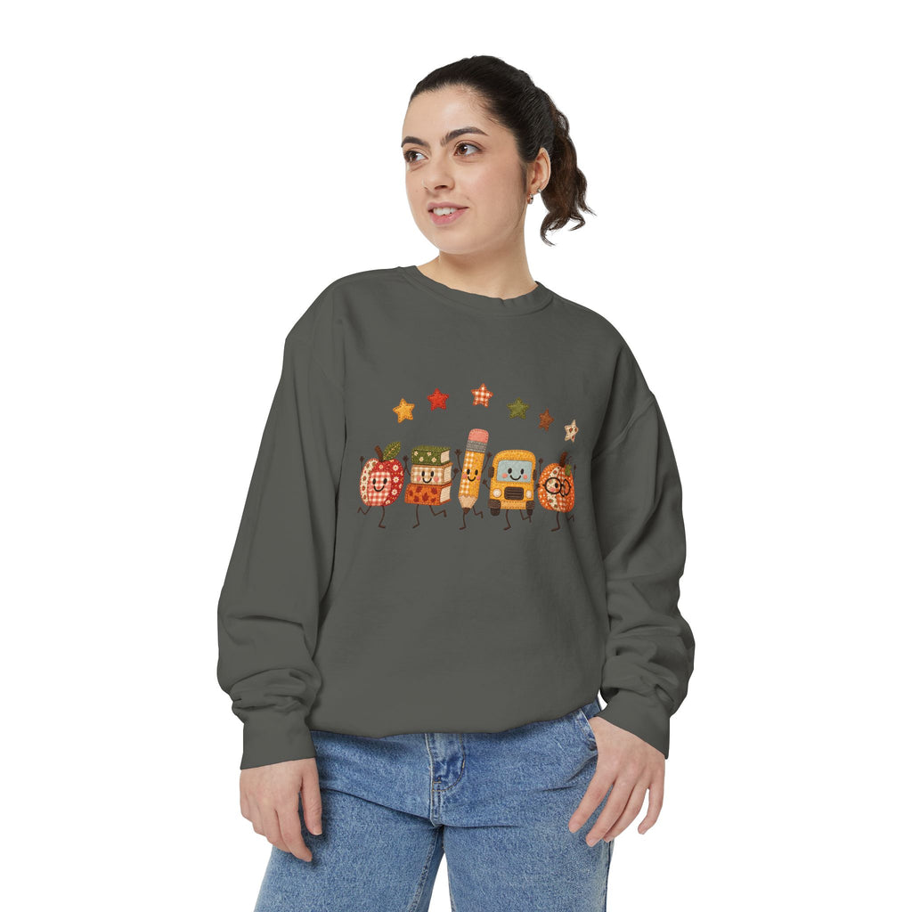 Cute Fall Teacher Characters and Stars Crewneck