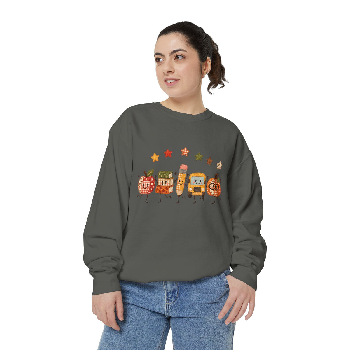 Cute Fall Teacher Characters and Stars Crewneck